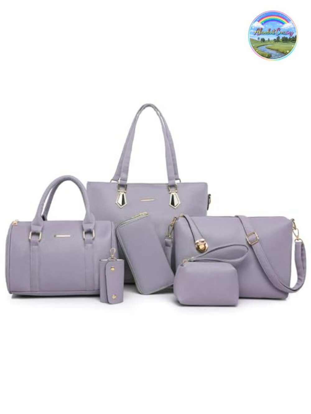 Faux Leather 6-Piece Handbag Set with Tote Satchel Shoulder Bag Clutch Wallet
